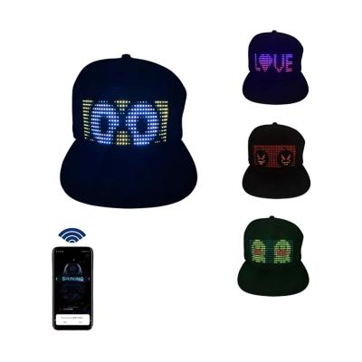 China Image Hot Rechargeable App Programmed Digital Scrolling Message Led Caps Light Up Display Luminous Cap for sale