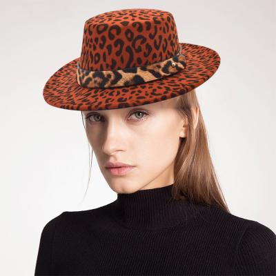 China Winter Autumn Fashion Elegant Plush Fedora Hats For Women Leopard Flat Top Unisex Panama Hats Overflow Top Hat for sale