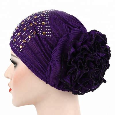 China Fashion 100% Cotton Customized Super Soft Muslim Cotton Stretch Flower Women's Turban Casual Turban Bandana Hat for sale