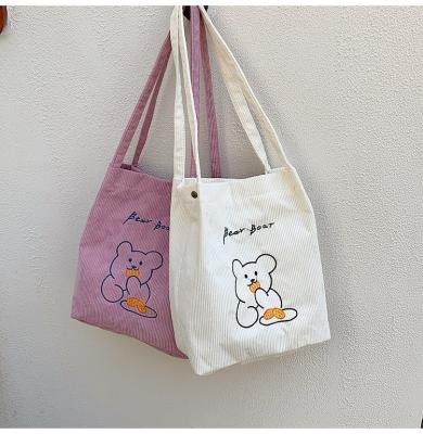 China Eco-friendly Reusable Custom Washable Female Portable Canvas Cute Embroidery Design Kit Logo Shoulder Tote Bag For Korean Embroidery Bulk Bags Teddy With Bear for sale