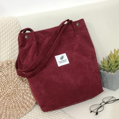 China Factory Wholesale Corduroy Shoulder Tote Bag Casual Washable Reusable Eco-Friendly Shopping Bag With Private Label Logo Corduroy Custom Tote Bag For Girls for sale