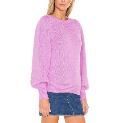 China Women's Purple Thick Puff Sleeve Sweater Anti-Shrink 100% Cotton Sweaters for sale