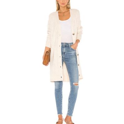 China Women Anti-Shrink Cardigans Button Closure Front White Knitted 100% Blank Cotton Sweater Cardigan for sale