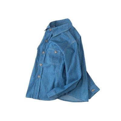 China Custom 100% Cotton Boys Denim Shirt Spring Autumn Anti-pilling Logo Kids Soft Material Jeans Shirt for sale