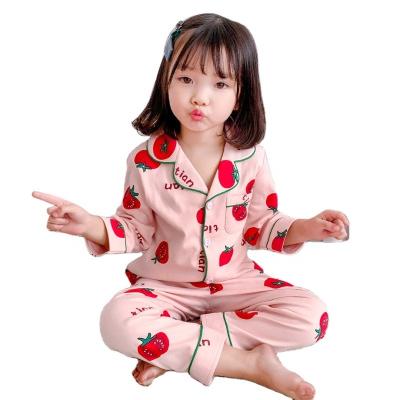 China Autumn Spring Girls Cotton Pajamas Breathable Custom Cute Pink Kids Printed Sleepwear Shirt and Pant Two Piece Sets for sale