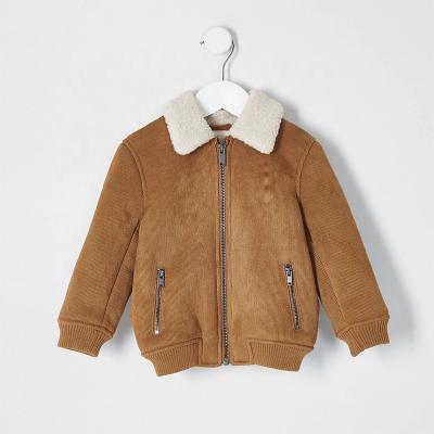 China New Season Anti-wrinkle Designs Babies Boy Zipper Bomber Jacket Cheap Price Winter Thick Brown Kids Warm Coat for sale