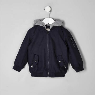 China Long Sleeve Detachable Advance Detachable Long Sleeve Bomber Kids Hood Baby Boys Navy Navy with Ribbed Cuff for sale