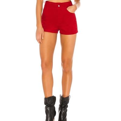 China Anti-Wrinkle Sexy Hot 100% Cotton Shorts Women High Waisted Red Corduroy Shorts for sale