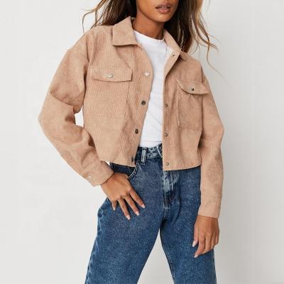 China Custom Simple Short Front Cropped Corduroy Jacket Autumn Spring Women Long Sleeve Bomber Jacket Waterproof Cropped Corduroy Jacket for sale