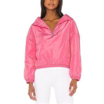 China 100% Polyester Women's Jacket 1/4 Zipper Pullover Ladies Half Anorak Custom Made Pink Casual Viable Front for sale