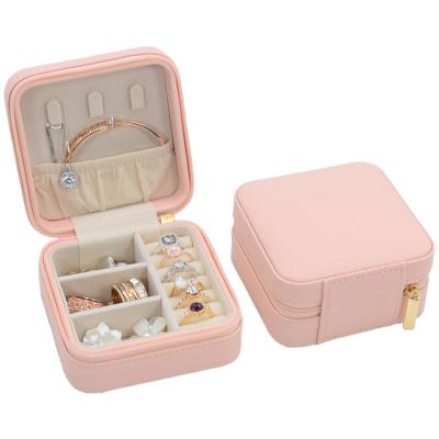 China Wholesale Small Travel Logo Portable Ring Earring Jewelery Case Storage Organizer Gifts Packaging Leather Custom Jewelry Box Hand Made for sale