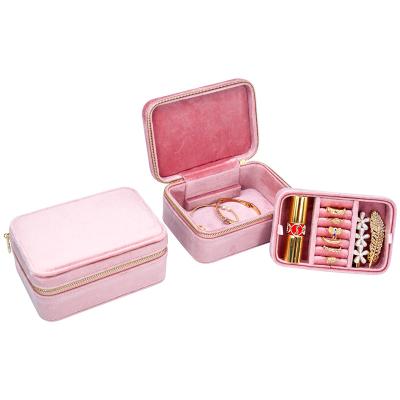 China Jewelry Storage Case Luxury Pink Leather Jewelry Box Velvet Jewelry Storage Case and Double Layer Large Capacity for sale