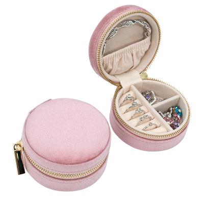 China Custom Logo Handcrafted Custom Logo Travel Jewelry Boxes Organizer Velvet Jewelery Storage Case Round Leather Jewelry Box Small for sale