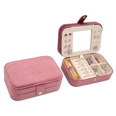 China Logo Custom Necklace Packaging Mini Mirror Velvet Travel Jewelry Portable Jewelry Storage Box for sale