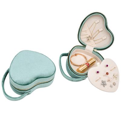 China Portable Fashional Ring Ear Stud Necklace Storage Case Heart Shape Travel Jewelry Organizer Box Necklace Storage Box for sale