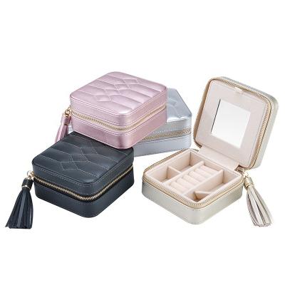 China Lovely Recyclable Square Handmade Travel Gift Velvet Small Leather Jewelry Case Velvet Jewelry Box for sale