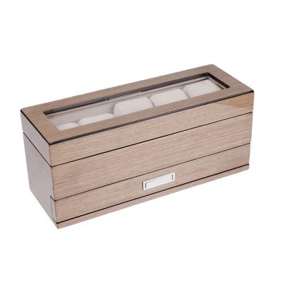 China Handmade Wooden Veneer Storage Display Box Watch Box Case Hand With Glass Lid And Drawer Wood Custom Logo OEM Size One Long Elegant for sale