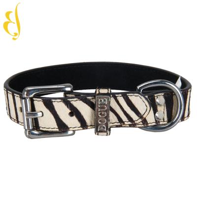 China Viable Wholesale Dog Accessories Zebra Pattern White Leather Dog Collar for sale