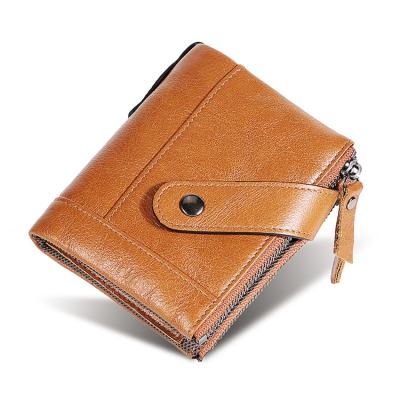 China Handmade Genuine RFID Cow Hide Leather Wallet For Male Color Matching Leather Case Men's Wallet Wallets for sale