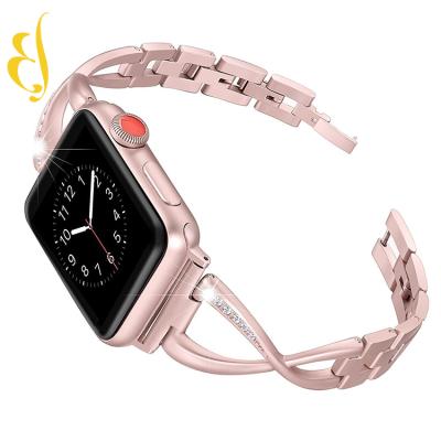 China Stainless Steel Women Smart Watch with Bling Stainless Steel Apple Watch Band for sale