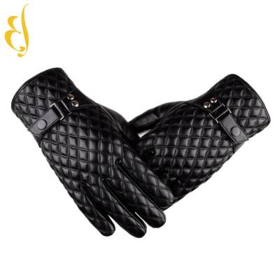 China Warm Lattice Touch Screen Lattice Rib And PU Velvet Outdoor Leather Gloves for sale