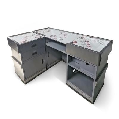 China 1) Supermarket 2)shops stainless steel table cashier customized for checkout counter supermarket cashiner counter for sale