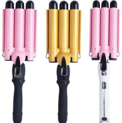 China Safety LCD Temperature Display Tourmaline Curling Iron Three 3 Barrel Curling Iron Wand For Hair Hesitate for sale