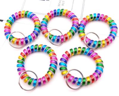 China 5cm Candy Color Spring Key Chain Wrist Coil Key Bracelet Chain Key Ring For Gym Pool for sale