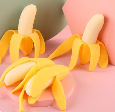 China Simulation Soft Fruit Toy Bubble Sensory RealisticToy Funny Stretchy Peeled Super Banana for sale