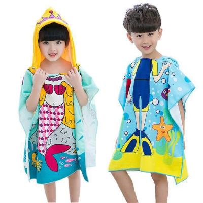 China Viable Wholesale Hooded Kids Bath Towel Cloak Kids Microfiber Beach Coat for sale