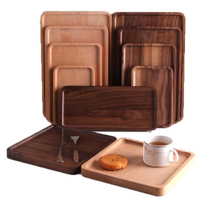 China Sustainable Hot Selling Eco Friendly Wholesale Beech Walnut Wooden Breakfast Serving Trays Square Round Without Handle for sale