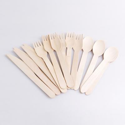 China Simplicity 16cm Wholesale Customized Logo Design Spoon Knife And Fork Wooden Cutlery Set Disposable for sale