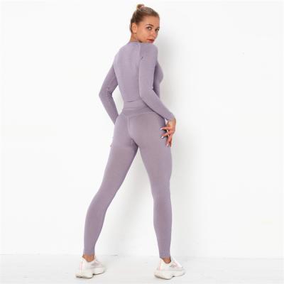 China Breathable High Waist Sleeve Suit Slim Fit/Hip/Long Hip Lift Up Lifting Fashionable Solid Color Women Yoga Wear Set for sale