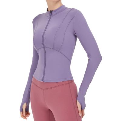 China Slim Fit/Fashion/Skin Friendly 80%Nylon 20%Spandex Woman Sports Coat Yoga Gym Fitness Long Sleeve Tops for sale