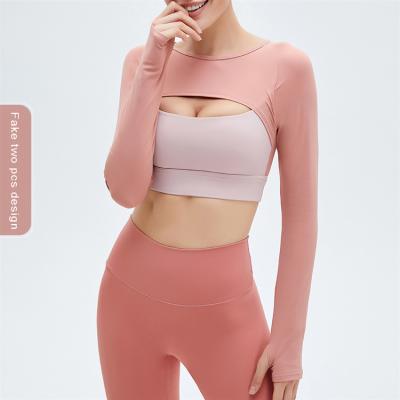 China Breathable/Sexy/Fashion/Fake Two Pieces New Yoga Clothes For Woman Activewear Yoga Wear Ladies Tops Autumn And Winter Hot Selling for sale