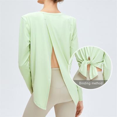 China Breathable new /comfortable slit sports fitness yoga top base wrap loose / long sleeve slim top sports for sale