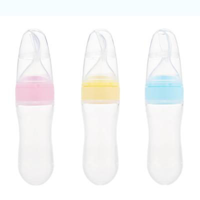 China BPA Free Mamadeira Biberon Squeezable Silicone Baby Feeding Bottle BPA Free Baby Bottle With Spoon for sale