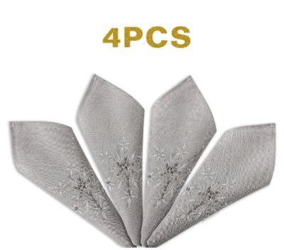 China OWENIE Snowflake Christmas Dinner Table Decoration Non Disposable Silver Sequin Embroidered Custom Napkins Set of 4 for sale