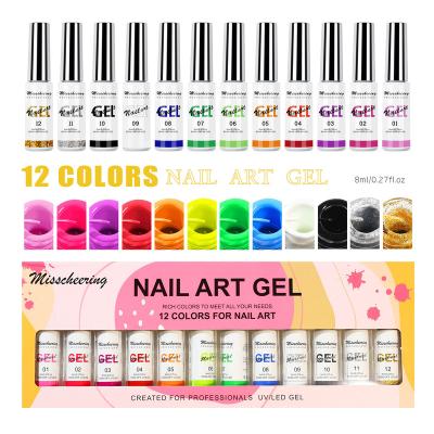 China Personal 2022 Nail Art New Arrival Design Artist 12 Colors Use and Painting Nail Art Gel Coating Set Glitter Color Art Gel Line for sale