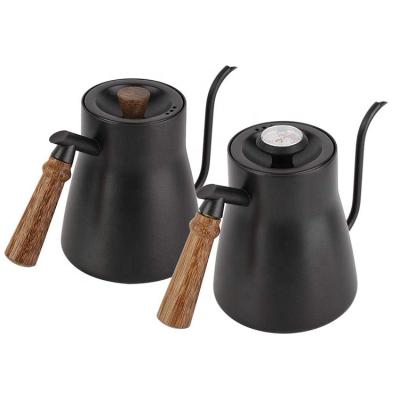 China Sustainable 850ml Coffee Kettle Gooseneck With Wooden Handle For Home, Kitchen, Office, Cafe, Tea House for sale