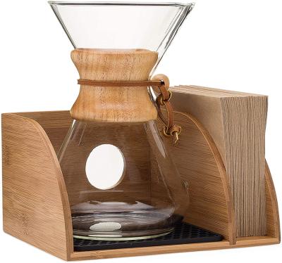 China Cookmate Coffee Maker Tray With Filter Paper Holder Sustainable Bamboo Wooden Stand for sale