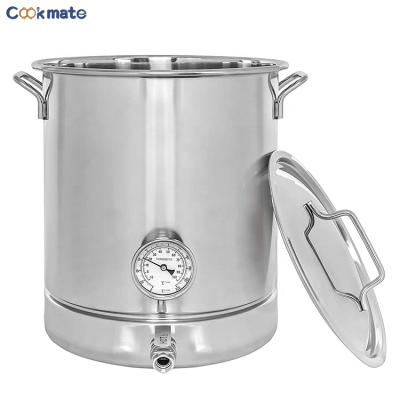 China food & Beverage Factory Stainless Steel Home Brew Kettle Pot w/ Dual Filtration Equipped with False Bottom Thermometer & Ball Valve for Brewing for sale