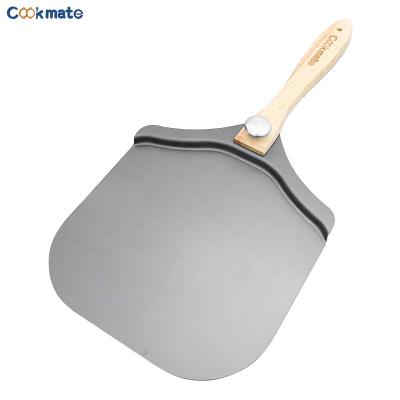 China Popular aluminum pizza skin with sustainable foldable and non sticky wooden handle for easy storage pizza skin for sale