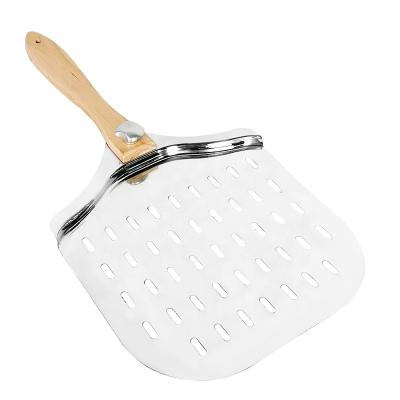 China Sustainable Metal Pizza Paddle For Baking Homemade Pizza And Breading Stainless Steel Pizza Skin With Wooden Handle for sale