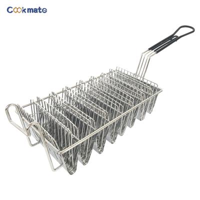 China Wholesale Viable High Quality Frying Rack Cooking Tool Salad Tool 8 Cell Stainless Steel Taco Shell Mesh Fry Basket Manufacturer for sale