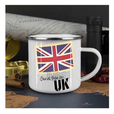 China Factory promotion sublimation custom logo yellow blue white viable enamel metal CHL coffee camping steel mug for sale