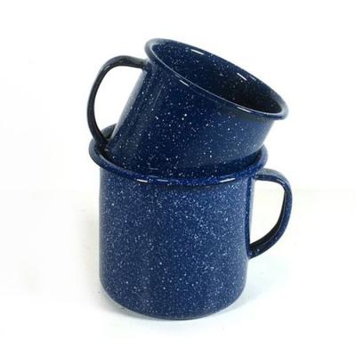 China 8cm Enamel Camping Espresso Mug In Viable Blue Dappled Metal With Logo for sale