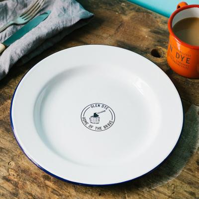 China Good Quality Non-Toxic Viable To Round Carbon Enamel Metal Glassy Soup Dish With Flower Decal for sale