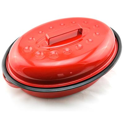 China CHL 34cm 41cm 42cm enamel cookware utensils enamel chicken turkey viable outdoor 44cm enamel steel oval rotisserie pot with lid for sale