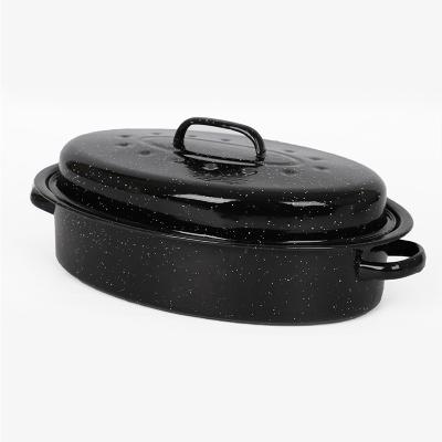 China 2019 Viable factory wholesale Mini Round black enamel chicken cookware roaster pot with lid for sale